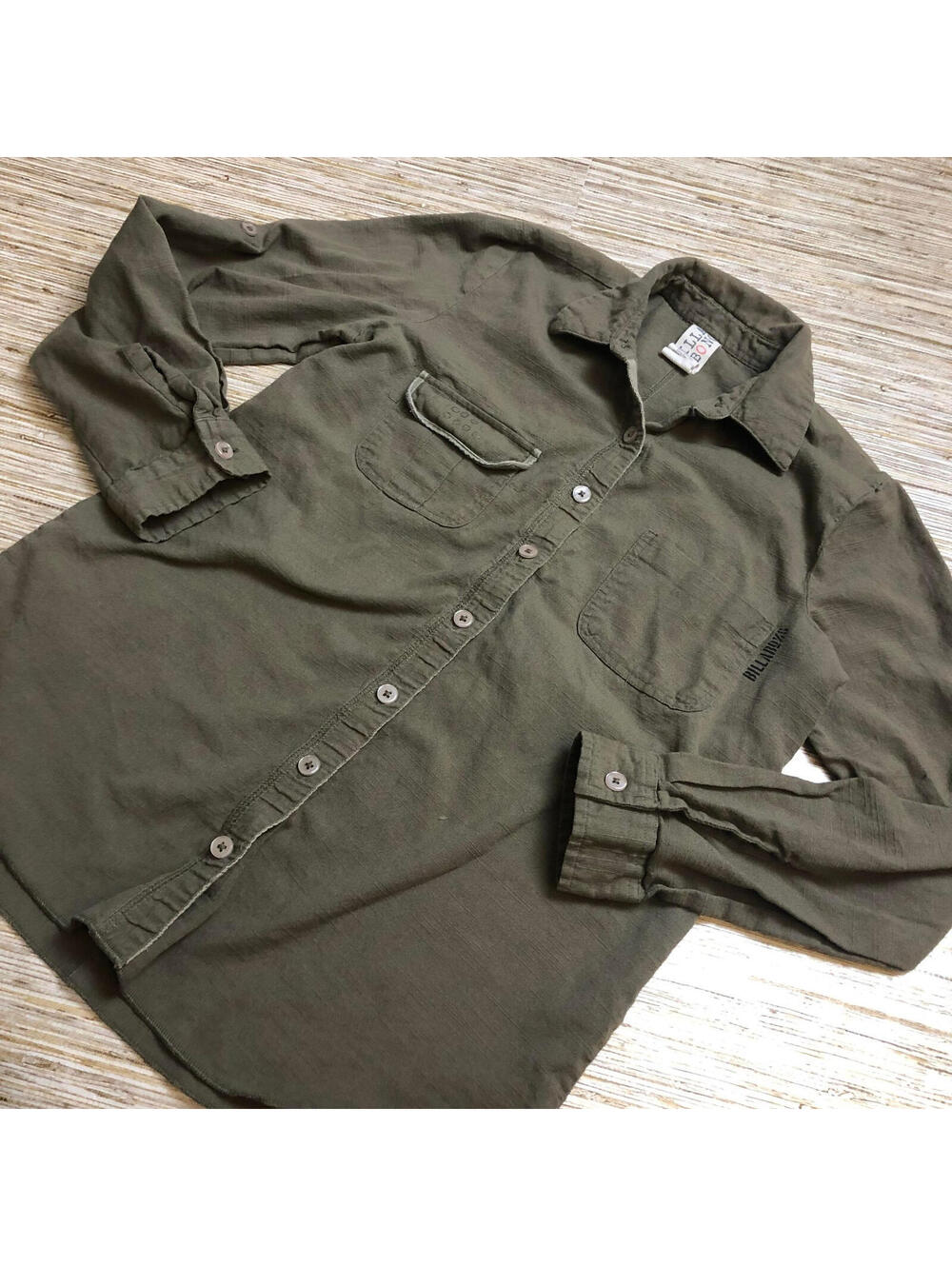 3189 Billabong 100% cotton button front shirt pockets GREEN sz M